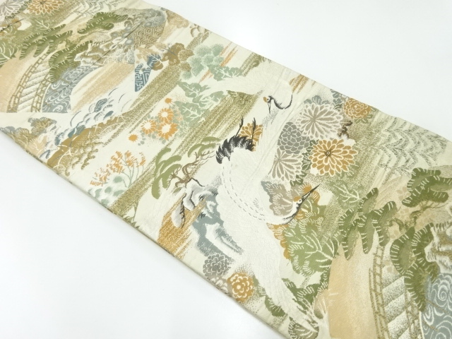 JAPANESE KIMONO / ANTIQUE MARU OBI / WOVEN FLOWER & BIRD